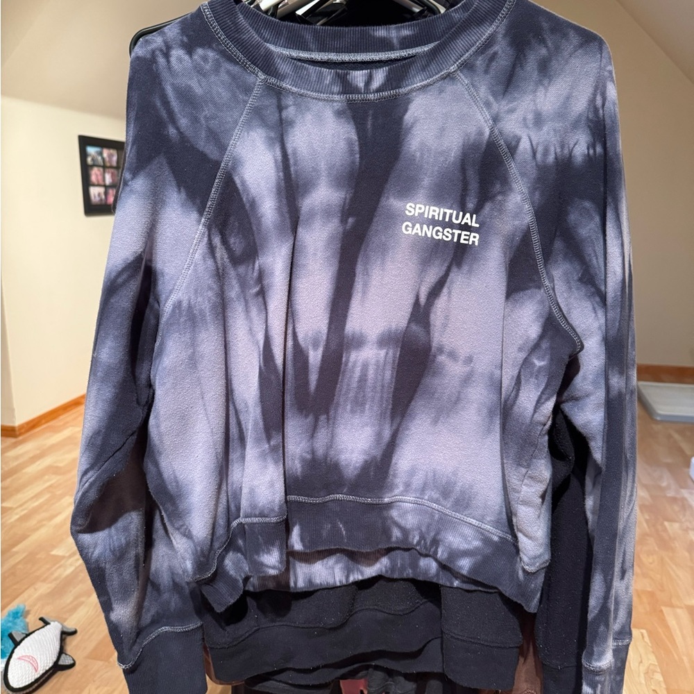 Spiritual Gangster Gray Tie-Dye Crew Neck Sweater